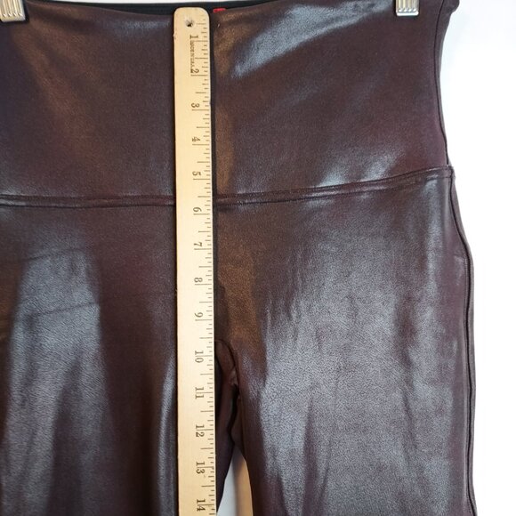 Spanx Leggings Women's XL Black w Purple Base Pull On Faux Leather Wide Waist - Picture 9 of 10